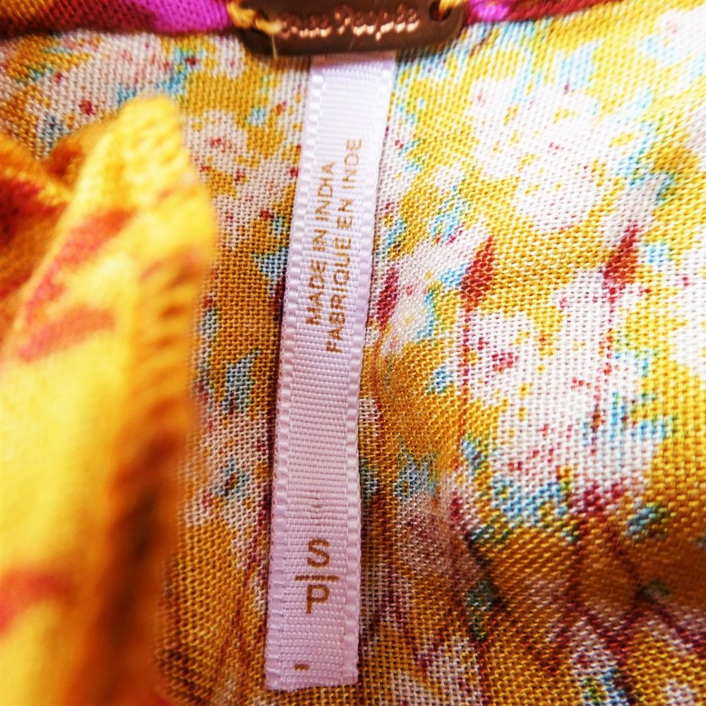 Free People Midi Dress Rare Feeling Goldenrod Combo Ruffled Pintuck Drawstring S - Picture 7 of 9